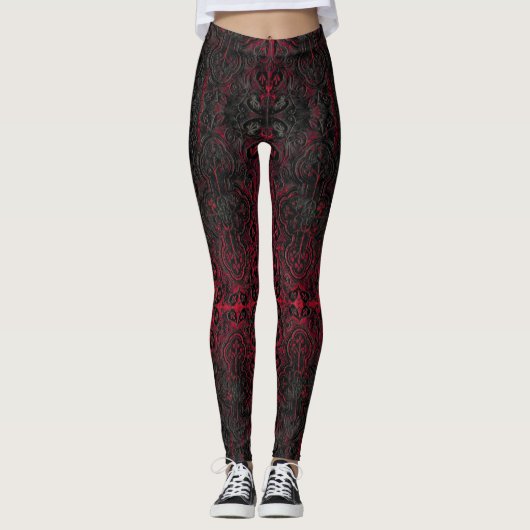 Ruby Red Romantische Verweerde Gotische Kruisen Pa Leggings (Voorkant)