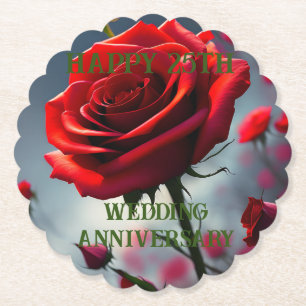 Ruby Red Rose 25th Wedding Jubileum, Kartonnen Onderzetters