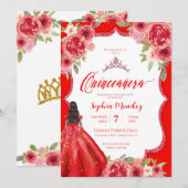 Ruby Red Rose Floral Waterverf Quinceañera Kaart (Voorkant / Achterkant)