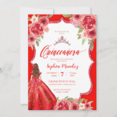 Ruby Red Rose Floral Waterverf Quinceanera Kaart (Voorkant)