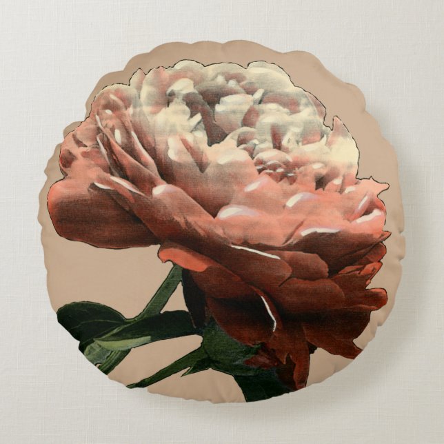 Ruby Red Rose with White Accents Rond Kussen (Voorkant)