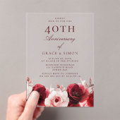 Ruby Red Roses 40ste bruiloft Jubileum Acryl Uitnodigingen (Insitu (Draagbaar))