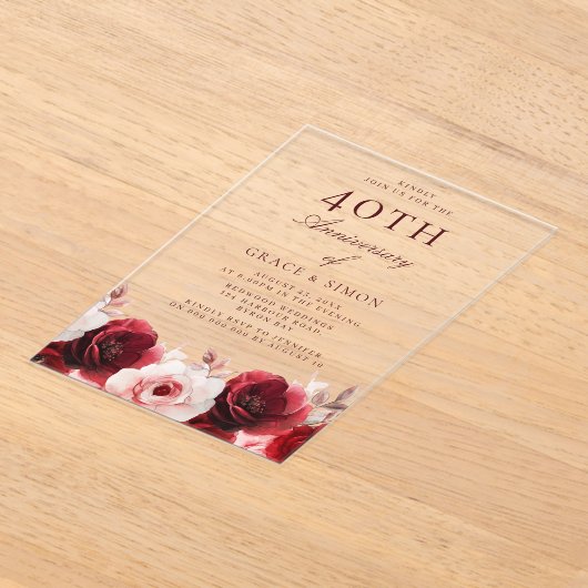 Ruby Red Roses 40ste bruiloft Jubileum Acryl Uitnodigingen (Laagn)