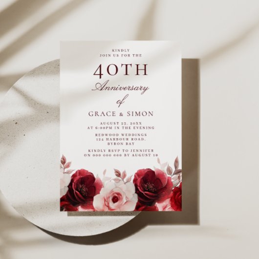 Ruby Red Roses 40ste bruiloft Jubileum Kaart