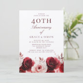 Ruby Red Roses 40ste bruiloft Jubileum Kaart (Staand voorkant)