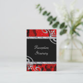 Ruby Red Roses & Diamond Swirls Wedding Informatiekaartje (Staand voorkant)