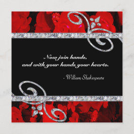 Ruby Red Roses & Diamond Swirls Wedding Kaart