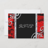 Ruby Red Roses & Diamond Swirls Wedding RSVP Kaartje (Voorkant)