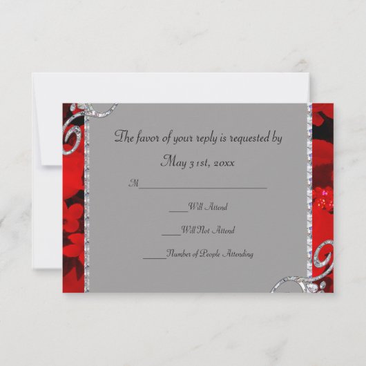 Ruby Red Roses & Diamond Swirls Wedding RSVP Kaartje (Achterkant)