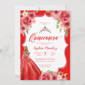 Ruby Red Roses Floral Waterverf Quinceañera Kaart (Voorkant)