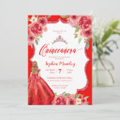 Ruby Red Roses Floral Waterverf Quinceañera Kaart (Staand voorkant)