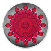 Ruby Red Rosette over grijze steen Keramische Knop (Voorkant)