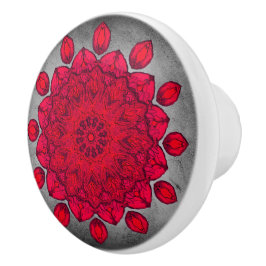 Ruby Red Rosette over grijze steen Keramische Knop
