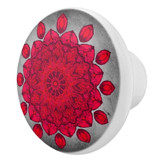 Ruby Red Rosette over grijze steen Keramische Knop (Rechts)