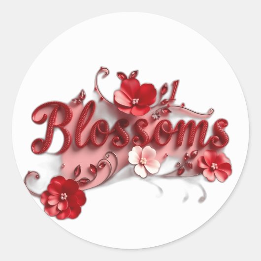 Ruby Red Script Blossoms Ronde Sticker (Voorkant)