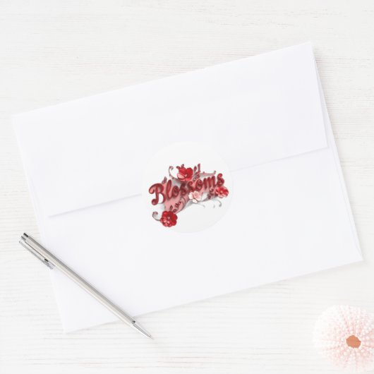 Ruby Red Script Blossoms Ronde Sticker (Envelop)