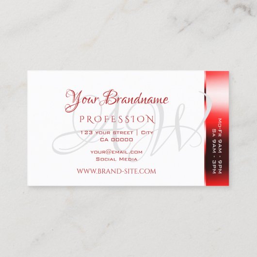 Ruby Red Shimmer Effects Monogram openingstijden Visitekaartje (Achterkant)