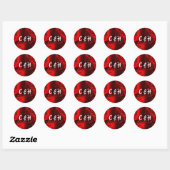 Ruby Red Silky Satin persoonlijke Initialen Ronde Sticker (Vel)