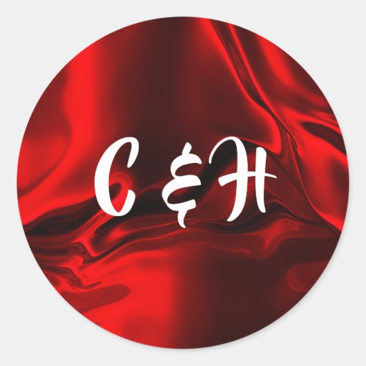 Ruby Red Silky Satin persoonlijke Initialen Ronde Sticker (Voorkant)