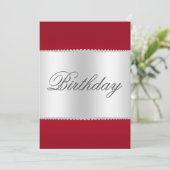 Ruby Red, Silver & Pareltjes Verjaardag Kaart (Staand voorkant)