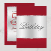 Ruby Red, Silver & Pareltjes Verjaardag Kaart (Voorkant / Achterkant)