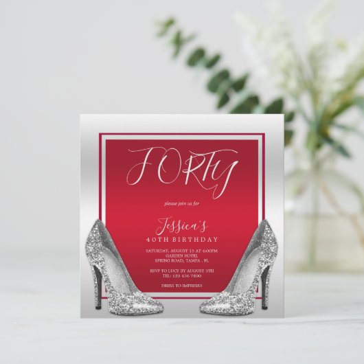 Ruby Red & Silver Stiletto's 40e verjaardag Kaart (Staand voorkant)