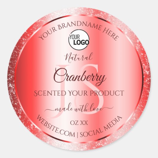 Ruby Red Soft Glitter Product Labels Monogram Logo (Voorkant)