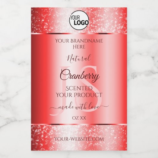 Ruby Red Soft Glitter Product Labels Monogram Logo Voedselcontainer Etiket (Enkel label)