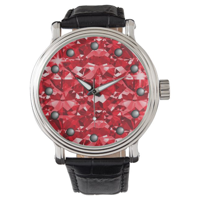 Ruby Red Sparkle Diamonds Horloge (Voorkant)