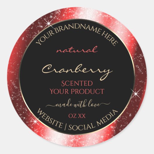 Ruby Red Sparkle Glitter Lijst Productlabel Ronde Sticker (Voorkant)