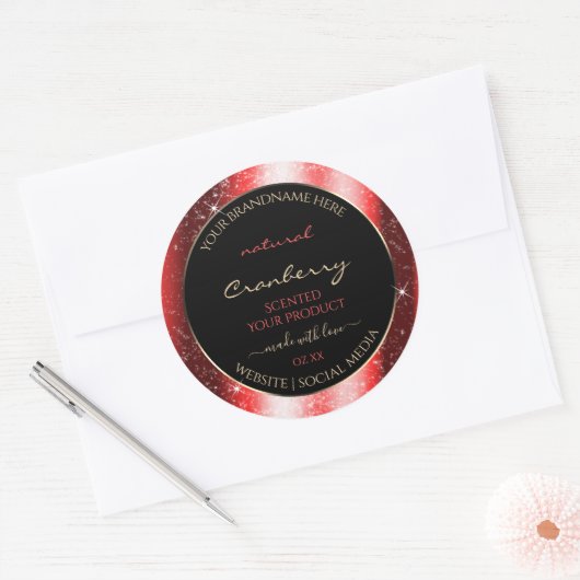 Ruby Red Sparkle Glitter Lijst Productlabel Ronde Sticker (Envelop)