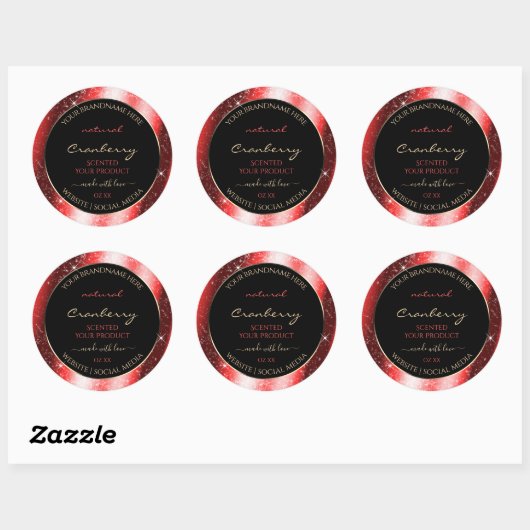 Ruby Red Sparkle Glitter Lijst Productlabel Ronde Sticker (Vel)