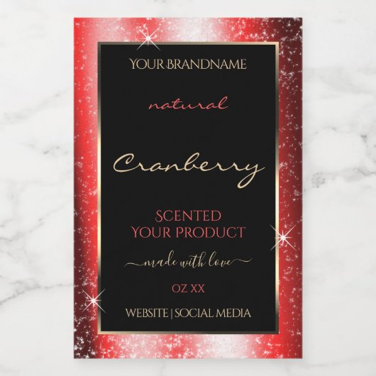 Ruby Red Sparkle Glitter Lijst Productlabel Voedselcontainer Etiket (Enkel label)