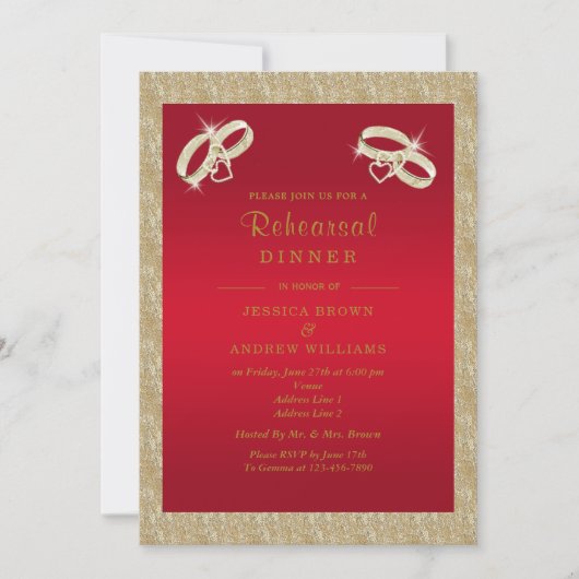 Ruby Red, Sparkly Gold Rings repetitie diner Kaart (Voorkant)