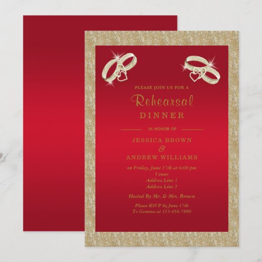 Ruby Red, Sparkly Gold Rings repetitie diner Kaart (Voorkant / Achterkant)