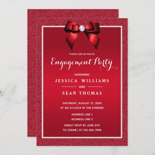 Ruby Red & Stijlvol Gem Verloving Kaart (Voorkant / Achterkant)