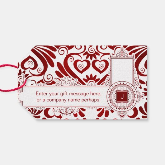 Ruby Red Swirls met White Elegant en Custom Cadeaulabel (Achterkant Horizontaal)