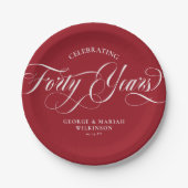 Ruby Red Swirly Script 40th Wedding Jubileum Papieren Bordje (Voorkant)
