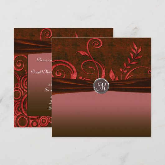 Ruby & Red Velvet Wedding Swirl Kaart (Voorkant / Achterkant)