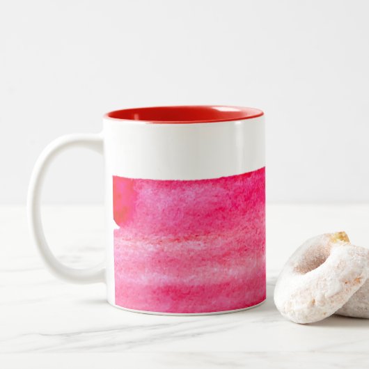 Ruby red waterverf swish tweekleurige koffiemok (Met donut)