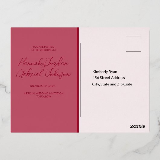 Ruby Red Wedding Folie Invitation Briefkaart (Achterkant)