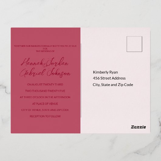 Ruby Red Wedding Folie Invitation Briefkaart (Achterkant)