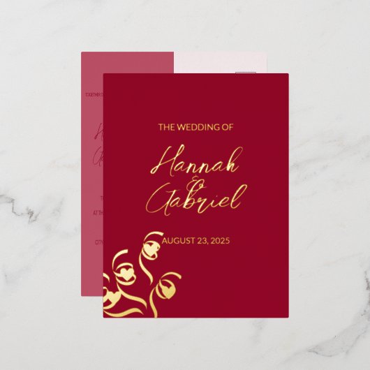 Ruby Red Wedding Folie Invitation Briefkaart (Voorkant / Achterkant)