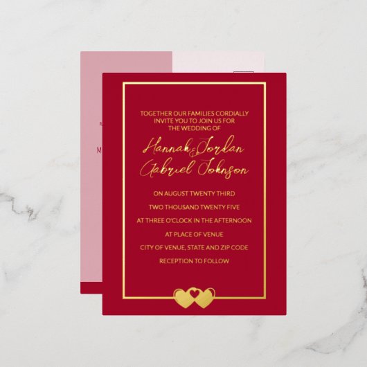 Ruby Red Wedding Folie Invitation RSVP Briefkaart (Voorkant / Achterkant)