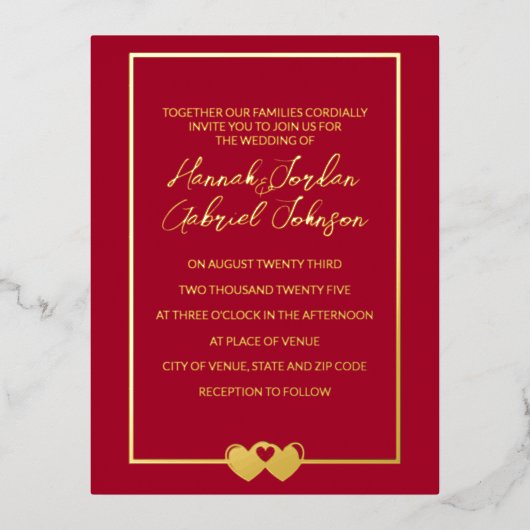 Ruby Red Wedding Folie Invitation RSVP Briefkaart (Voorkant)