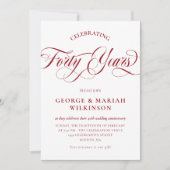 Ruby Red Wervelende Script 40e Huwelijksverjaardag Kaart (Voorkant)