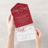 Ruby Red White 40ste huwelijksjubileum All In One Uitnodiging (Afscheurbaar)