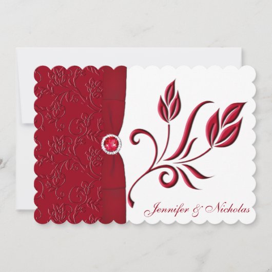 Ruby Red & White Floral Wedding Invitation Kaart (Voorkant)