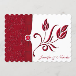 Ruby Red & White Floral Wedding Invitation Kaart