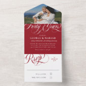 Ruby Red White Foto 40th Wedding Jubileum All In One Uitnodiging (Binnen)